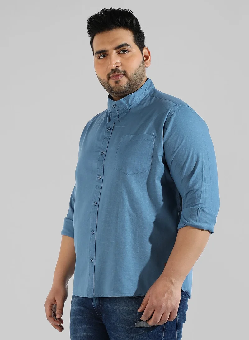 Instafab Plus Men's Solid Blue Regular Fit Casual Shirt