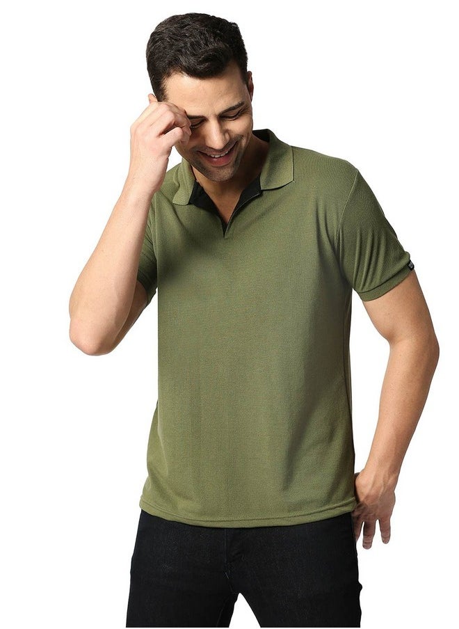 وير يور أوبينين - قميص بولو رجالي بأكمام نصفية وياقة وياقة بولو من Wear Your Opinion (زيتوني، كبير) - Image 1