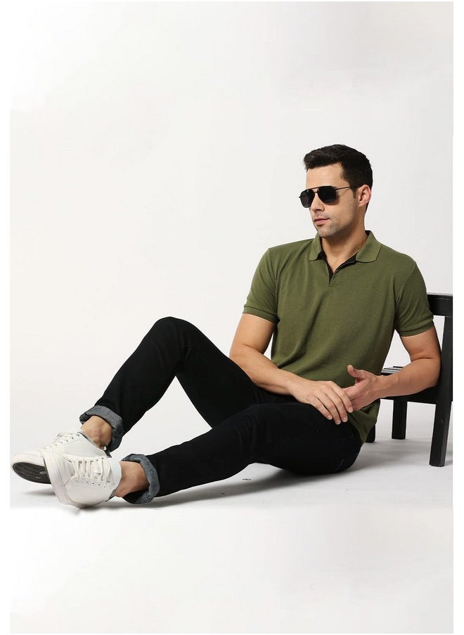 وير يور أوبينين - قميص بولو رجالي بأكمام نصفية وياقة وياقة بولو من Wear Your Opinion (زيتوني، كبير) - Image 1