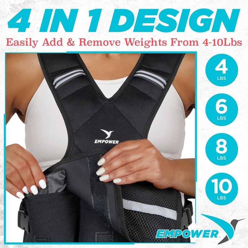 Empower Weighted Walking Vest for Women with Reflective Strips – Fixed 8lbs, Adjustable 4-10lbs (4 in1) or Adjustable10-16lbs (4 in 1), Strengthen Muscles, Boost Bone Health, and Burn More Calories for Workout - Image 3