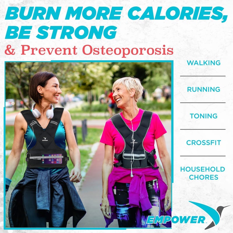 Empower Weighted Walking Vest for Women with Reflective Strips – Fixed 8lbs, Adjustable 4-10lbs (4 in1) or Adjustable10-16lbs (4 in 1), Strengthen Muscles, Boost Bone Health, and Burn More Calories for Workout - Image 2