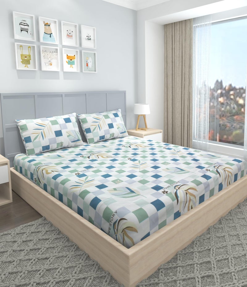 VOMZER 320 TC Cotton Feel All Around Elastic Fitted Queen Size Bedsheets, Supersoft Elastic Fitted Double Bedsheet with 2 Pillow Covers, Size 60x78x8 Inches (Love Story) - Image 3