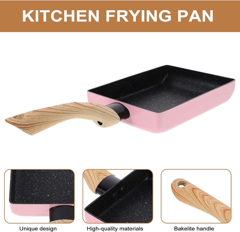 Uonlytech Nonstick Omelet Pan Flat Griddle Pan with Handle Small Maifan Stone Coating Pink Wood Grain Finish Kitchen Cookware for Breakfast and Restaurant Use - Image 5