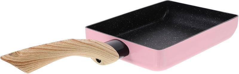 Uonlytech Nonstick Omelet Pan Flat Griddle Pan with Handle Small Maifan Stone Coating Pink Wood Grain Finish Kitchen Cookware for Breakfast and Restaurant Use - Image 1