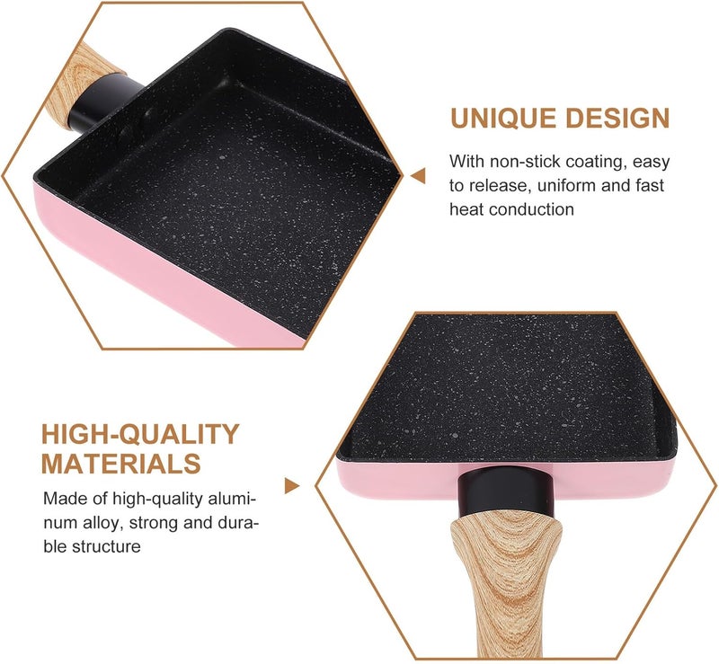 Uonlytech Nonstick Omelet Pan Flat Griddle Pan with Handle Small Maifan Stone Coating Pink Wood Grain Finish Kitchen Cookware for Breakfast and Restaurant Use - Image 3
