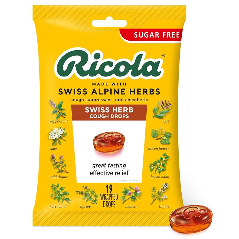 Ricola Ricola Sugar Free Swiss Herb Herbal Cough Suppressant Throat Drops, 19ct Bag