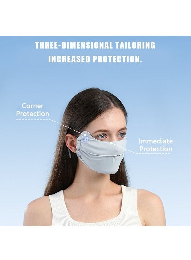 2 قطعة UPF 50 غطاء وجه للأشعة فوق البنفسجية من الحرير المثلج مع حلقات الأذن ناعمة قابلة للغسل قابلة لإعادة الاستخدام واقي من الشمس قناع واقي من الشمس قناع حماية من الشمس رمادي أزرق - Image 5