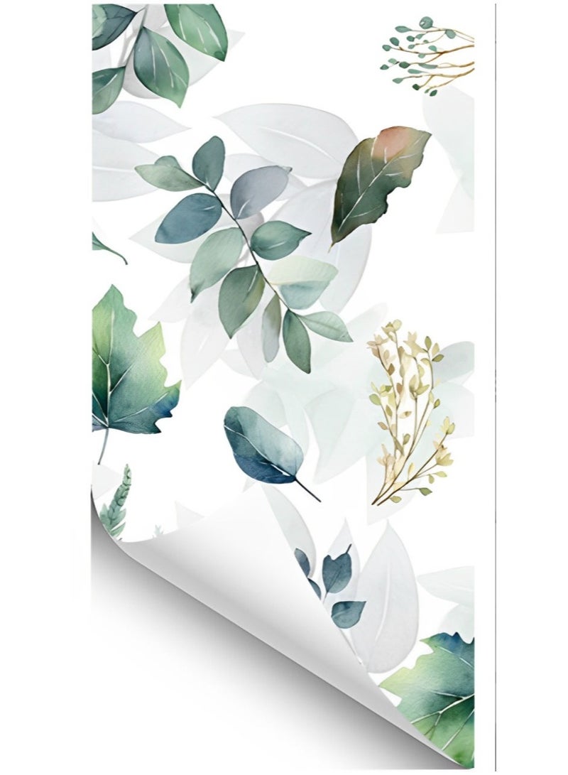 PVC Green Leaves Wallpaper 44.5cm x 5m Self Adhesive Waterproof Wallpaper Roll for Home Bedroom Living Room Kitchen Cabinet Furniture Decor Eco Friendly Oil Proof - Image 1