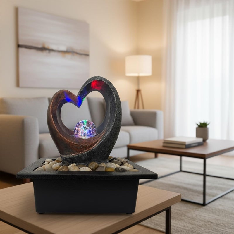 JOINDATAT Indoor Tabletop Water Fountain, Zen Meditation Waterfall Fountain with ON/Off Switch, Heart Shape Decoration with LED Light for Home Office Relaxation Decor - Image 3