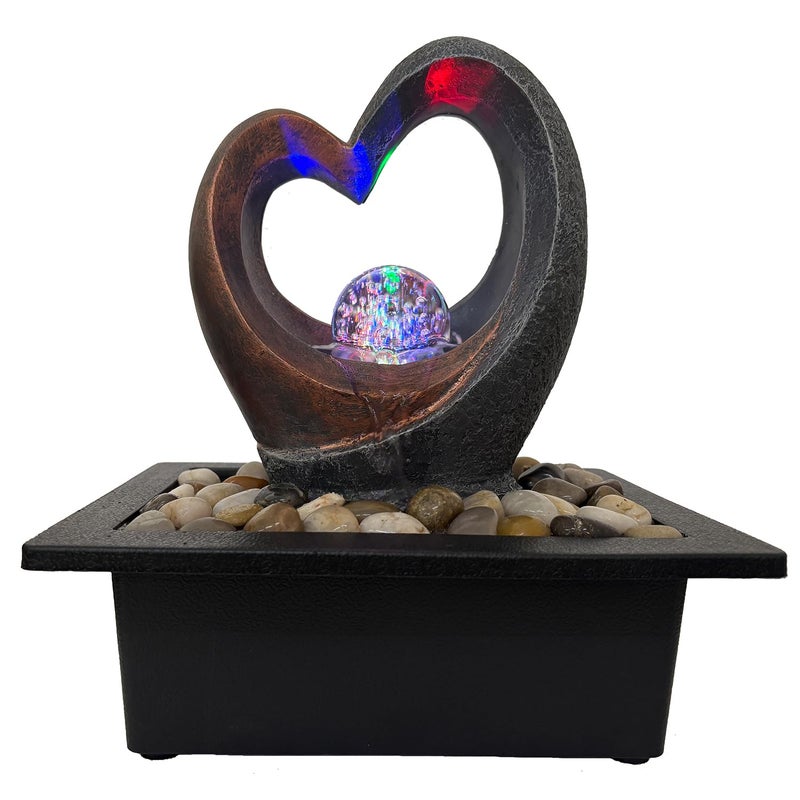JOINDATAT Indoor Tabletop Water Fountain, Zen Meditation Waterfall Fountain with ON/Off Switch, Heart Shape Decoration with LED Light for Home Office Relaxation Decor - Image 1