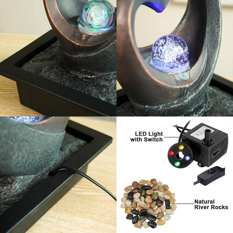JOINDATAT Indoor Tabletop Water Fountain, Zen Meditation Waterfall Fountain with ON/Off Switch, Heart Shape Decoration with LED Light for Home Office Relaxation Decor - Image 4