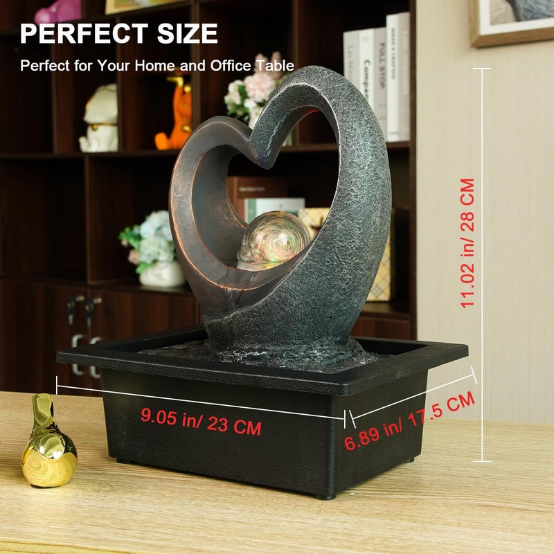 JOINDATAT Indoor Tabletop Water Fountain, Zen Meditation Waterfall Fountain with ON/Off Switch, Heart Shape Decoration with LED Light for Home Office Relaxation Decor - Image 2