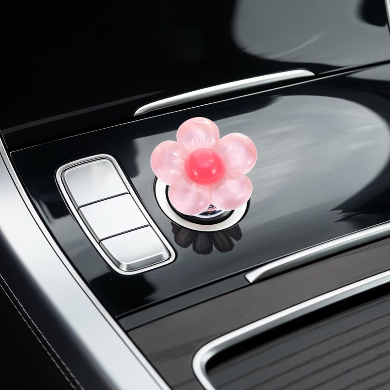 WJIAAA 2 Pcs Cute Pink Car Accessories Girly Pink Flower Push to Start Button Cover for Women Universal Engine Start Stop Button Decor - Image 3