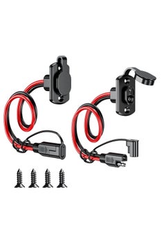 Y&D SAE Power Socket Sidewall Port with Weatherproof Quick Connector Harness, Adapter Male Plug to Female Cable 1FT 12AWG for Solar Generator Battery Charge, 2 Pack  - Image 1