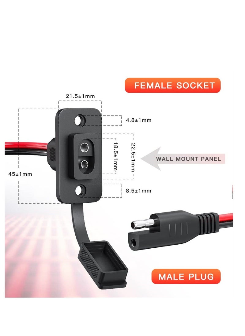 Y&D SAE Power Socket Sidewall Port with Weatherproof Quick Connector Harness, Adapter Male Plug to Female Cable 1FT 12AWG for Solar Generator Battery Charge, 2 Pack  - Image 2