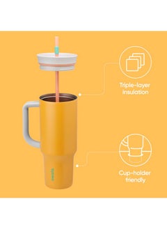 Owala Stainless Steel Triple Layer Insulated Travel Tumbler with Spill Resistant Lid, Straw, and Carry Handle, BPA Free, 40 oz, Orange (Tropical)