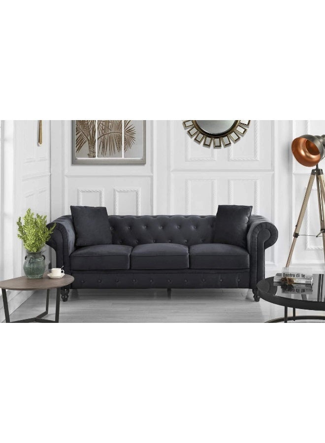 Comfynest Velvet Chesterfield Sofa Set Elegant 4 Seater Living Room Furniture with Button Tufted Upholstery (Black)  - Image 1