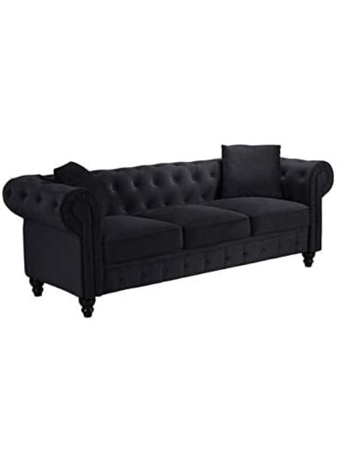 Comfynest Velvet Chesterfield Sofa Set Elegant 4 Seater Living Room Furniture with Button Tufted Upholstery (Black)  - Image 3