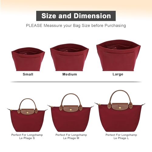 LOUKAYCCI Felt Purse Organizer Insert for Longchamp Le Pliage L Handbag Insert (Vine Red, Large) - Image 4