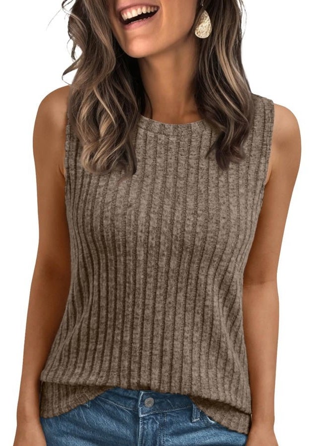AUTOMET Womens Tank Tops Sleeveless Tunic Shirts Summer Fashion Basic Soft Clothes 2025 Casual Trendy Vacation Spring Outfits, Brown, M - Image 1