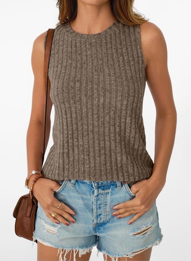 AUTOMET Womens Tank Tops Sleeveless Tunic Shirts Summer Fashion Basic Soft Clothes 2025 Casual Trendy Vacation Spring Outfits, Brown, M - Image 2
