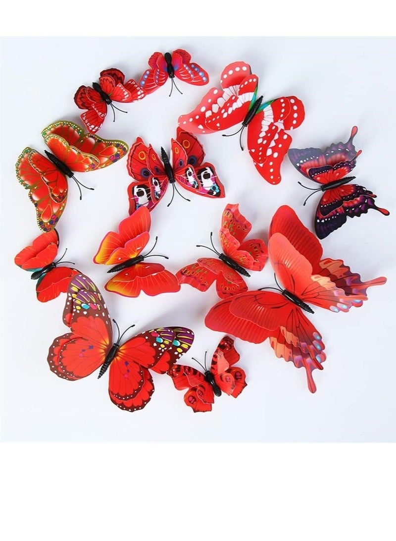 كابتن تيك 3D Butterfly Wall Decals Removable Butterfly Decor Simulation Butterfly for Girls Stickers Kids Bedroom and Room Wall Decoration Art Mural Double Wings 24 Pcs Red - Image 4