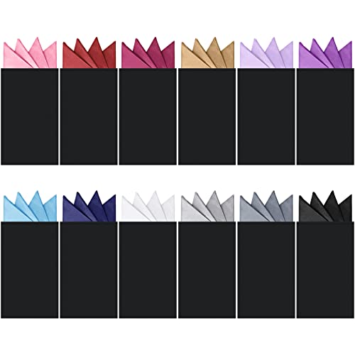 Eurzom 12 Pcs Pocket Squares for Men Prefolded Suit Pocket Squares on Card Masculine Polyester Handkerchief Suit Accessories (Solid Color,Classic Style) - Image 1