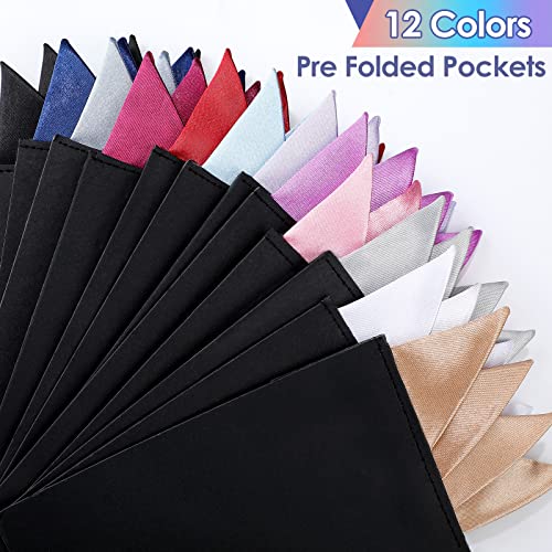 Eurzom 12 Pcs Pocket Squares for Men Prefolded Suit Pocket Squares on Card Masculine Polyester Handkerchief Suit Accessories (Solid Color,Classic Style) - Image 4