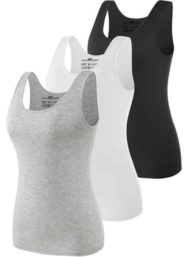 Hanady Basic Women's Plain Stretch Cotton Tank Top - 3 Pack, Comfortable and Lightweight for Everyday Use - Image 3