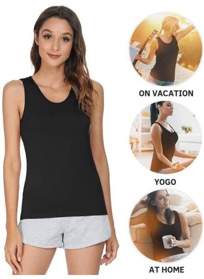 Hanady Basic Women's Plain Stretch Cotton Tank Top - 3 Pack, Comfortable and Lightweight for Everyday Use - Image 1