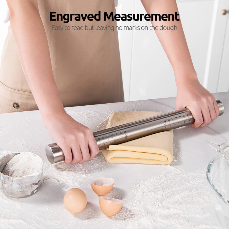 U-Taste 18/8 Stainless Steel 16 inch Adjustable Rolling Pin with Silicone Removable Thickness Rings, Nonstick Kitchen Roller Pin for Baking Cookies Pastry Pizza Pasta Dough Fondant (Teal/Aqua Sky) - Image 5