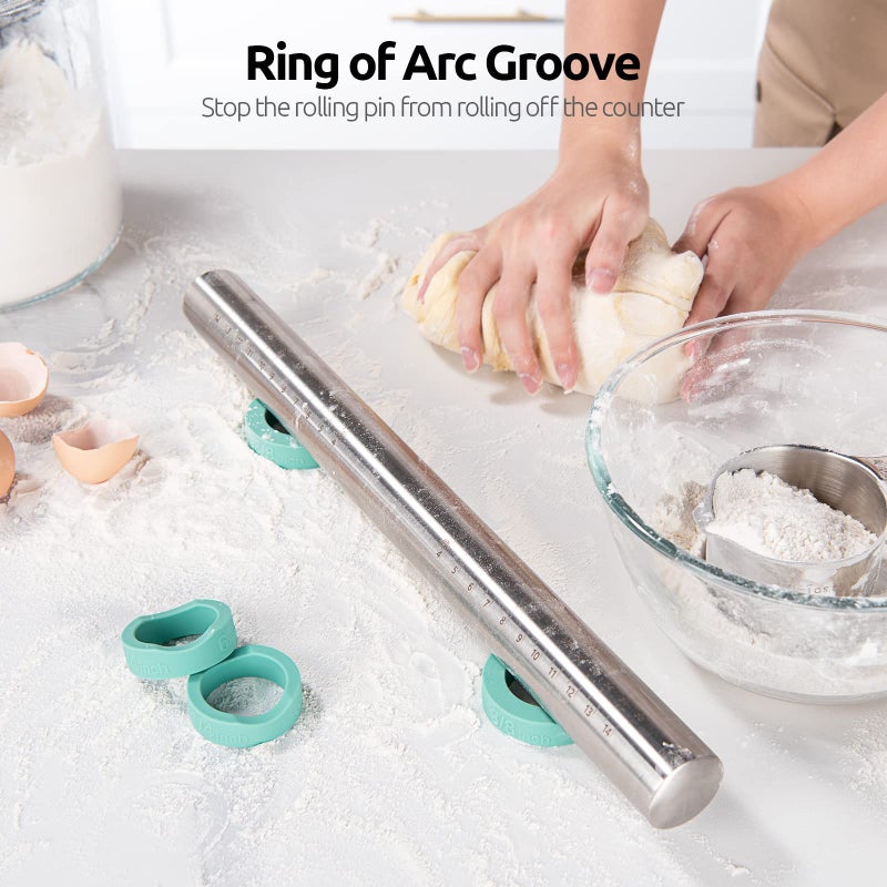U-Taste 18/8 Stainless Steel 16 inch Adjustable Rolling Pin with Silicone Removable Thickness Rings, Nonstick Kitchen Roller Pin for Baking Cookies Pastry Pizza Pasta Dough Fondant (Teal/Aqua Sky) - Image 4