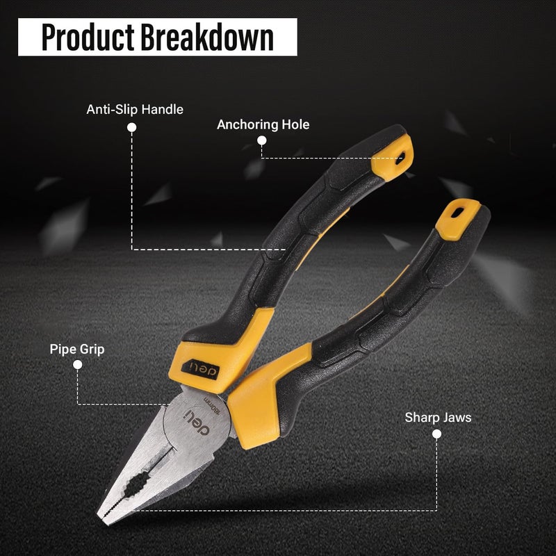 Deli Deli DL2006Z 6 Combination Plier TwoColour Ergonomic Design AntiSlip Rubber Grip Tool for Home and Professional Use 1Pc - Image 3