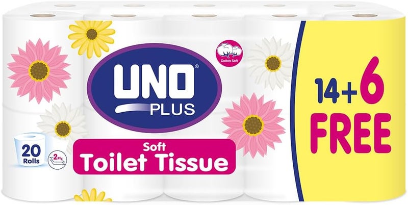 ورق تواليت UNO Plus ثنائي الطبقات 20 لفة + 6 لفات مجانًا 220 ورقة - Image 1