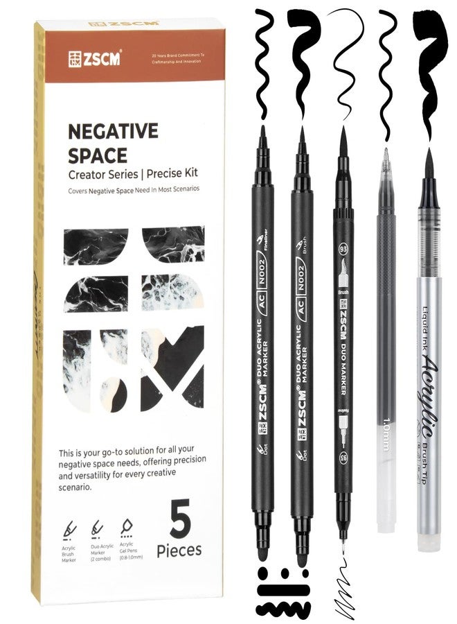 ZSCM 5 Pack Black Acrylic Ink Pens for Drawing, Fine Point Black Gel Pens, Brush Tip Markers，Dual-Tip Opaque Acrylic Markers for Highlighting Drawing, Sketching, Illustration, Card Making - Image 1