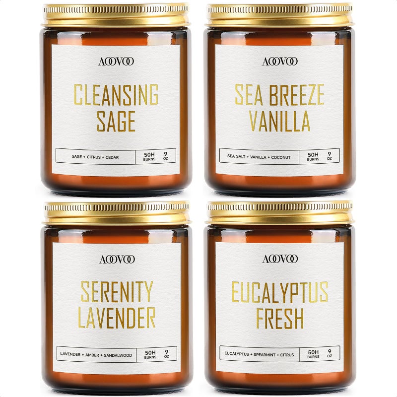 AOOVOO Scented Candles - 4PC Candle Set, 36 oz Soy Candles, Soy Candle for Home Scented, Lavender/Vanilla/Eucalyptus/Sage - Image 1