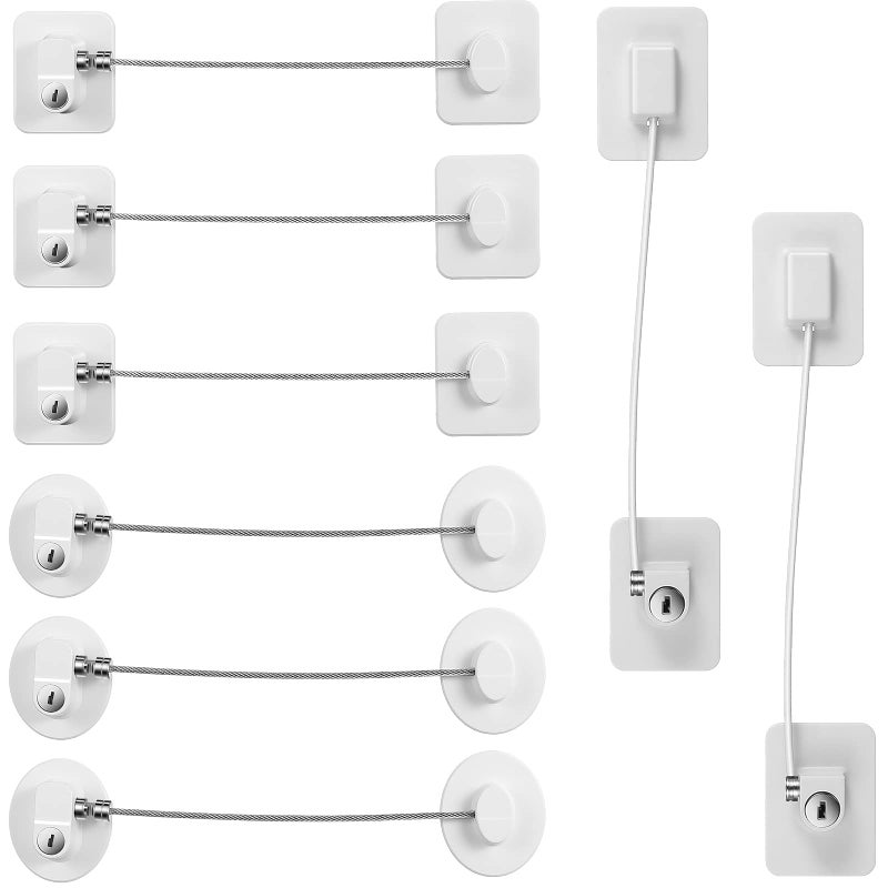 Hotop 8 Pieces Refrigerator Locks for Children Adults with 10 Keys, Fridge Lock, Freezer Door Safety Cabinet Lock and Child Safety Cabinet Locks with Strong Adhesive (White) - Image 1