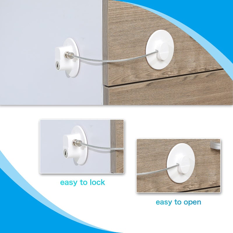 Hotop 8 Pieces Refrigerator Locks for Children Adults with 10 Keys, Fridge Lock, Freezer Door Safety Cabinet Lock and Child Safety Cabinet Locks with Strong Adhesive (White) - Image 3