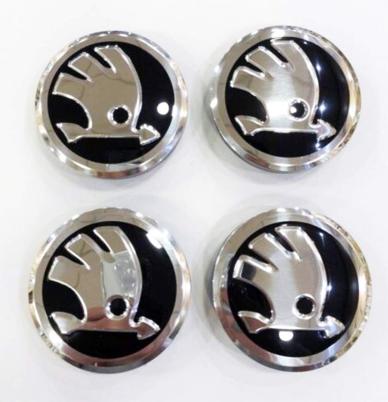 Skoda 4 x 56 mm Black Wheel Centre Caps Badges Fits Fabia, Octavia, Superb, Yeti - Image 1