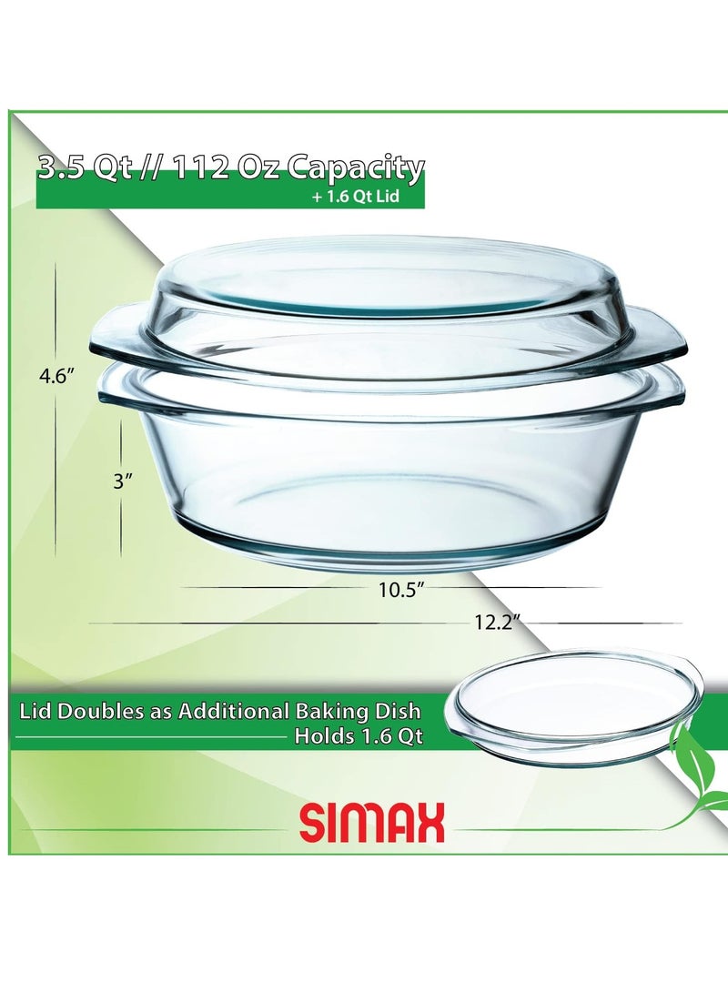 Simax Casserole Dish with Lid, 3.5 Quart Round Glass Casserole Dishes for Oven with Lid and Handles, Baking Dishes for Oven, Covered Bowl for Cooking, Baking, Serving, Microwave, Dishwasher, and Oven Safe Cookware - Image 2