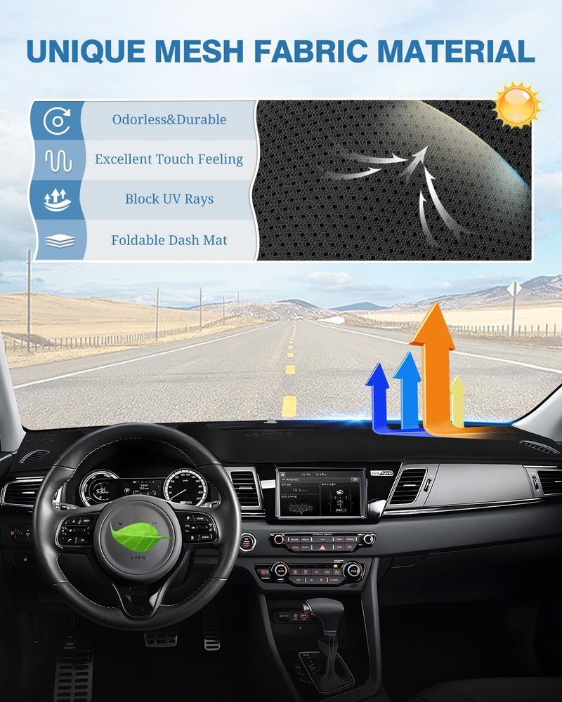 FIILINES Dash Cover Fit for 2017-2022 Kia NIRO Accessories Sunshade Non-Slip Mesh Dash Cover for NIRO Accessories Dashboard Cover Mat UV Protector No Glare Black - Image 3