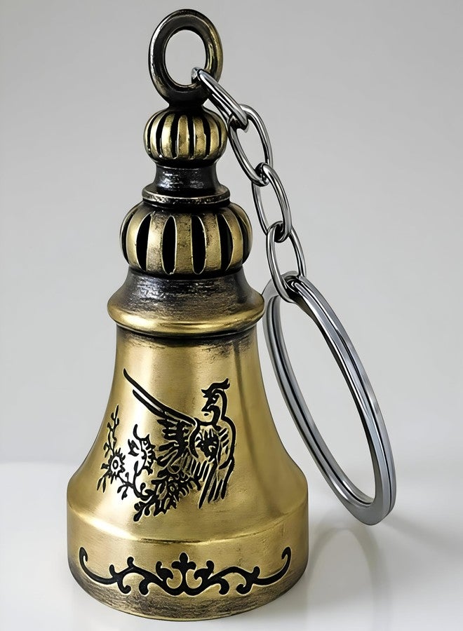 AEROSTARK Guardian Bell For Bike Keychain | Good Luck Charm for Bike, Car, Home | Tibetan Style Antique Copper Key Chain for Positive Energy & Protection | Golden Guardian Bell - Image 2