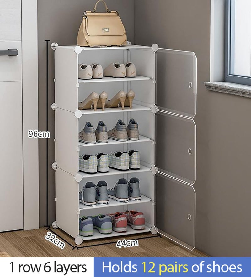Zemic Portable Shoe Rack for Home Plastic with Door,Adjustable Plastic Shoe Rack for Bedroom/Outdoor Waterproof, Shoe Storage Organizer,High-Density PP Frame for Stability (6-SHELF-3-DOOR, White) - Image 3