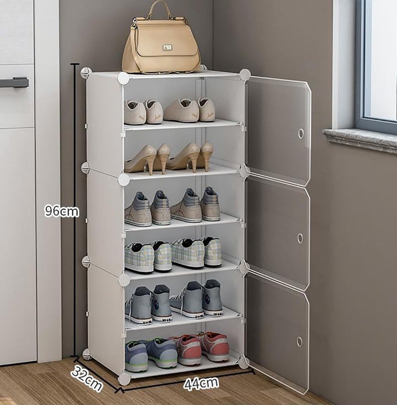 Zemic Portable Shoe Rack for Home Plastic with Door,Adjustable Plastic Shoe Rack for Bedroom/Outdoor Waterproof, Shoe Storage Organizer,High-Density PP Frame for Stability (6-SHELF-3-DOOR, White) - Image 2