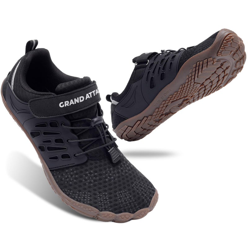 Grand Attack Barefoot Shoes Men Minimalist Lightweight CrossTrainer Zero Drop Wide Toe Box Wrestling Weightlifting Walking Shoes Trail Running Sneakers Black Size 10