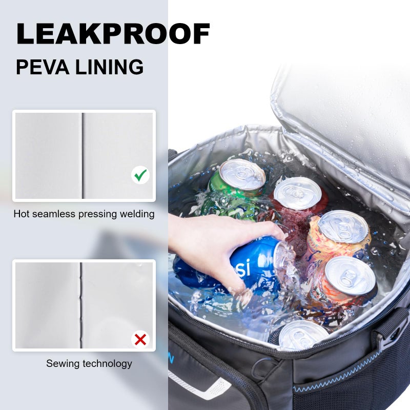 EVERFUN Small Cooler Lunch Box Mini Leak-Proof Soft Double Deck 24 Can Personal Insulated Collapsible Portable Waterproof Lunch Bag Ice Chest for Men Women Work Travel Car Picnic Beach, Black - Image 4