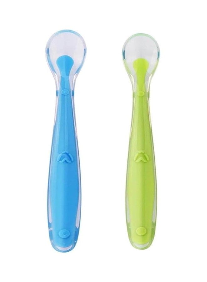Little Bee Silicone Baby Feeding Spoon Set | BPA-Free, Soft Tip Design for Infants & Toddlers | 15.5 cm, Dishwasher Safe, Blue & Green (Pack of 2) - Image 1