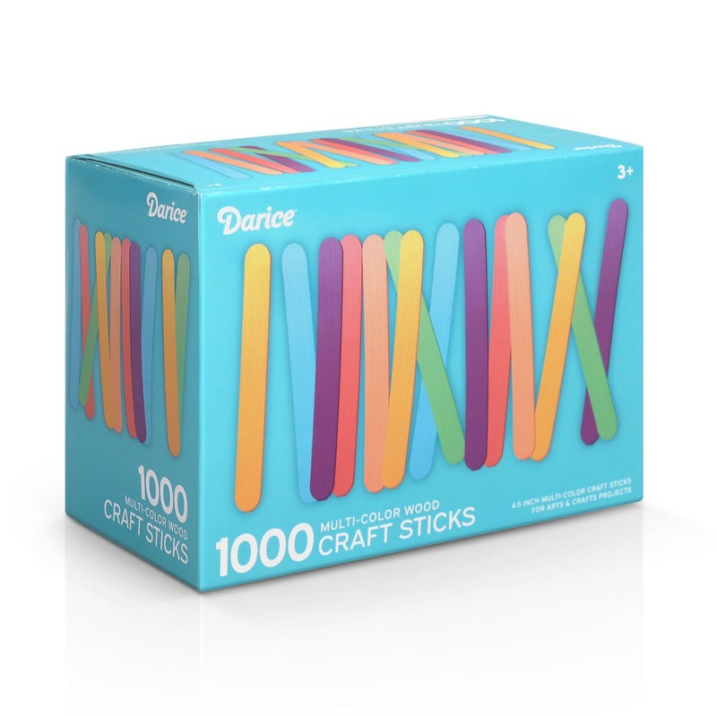 Darice 1000 Pcs Colored Popsicle Sticks for Crafts, 4.5" Colorful Wooden Rainbow Craft Sticks Supplies, STEM DIY Art, Ages 3+ - Image 1