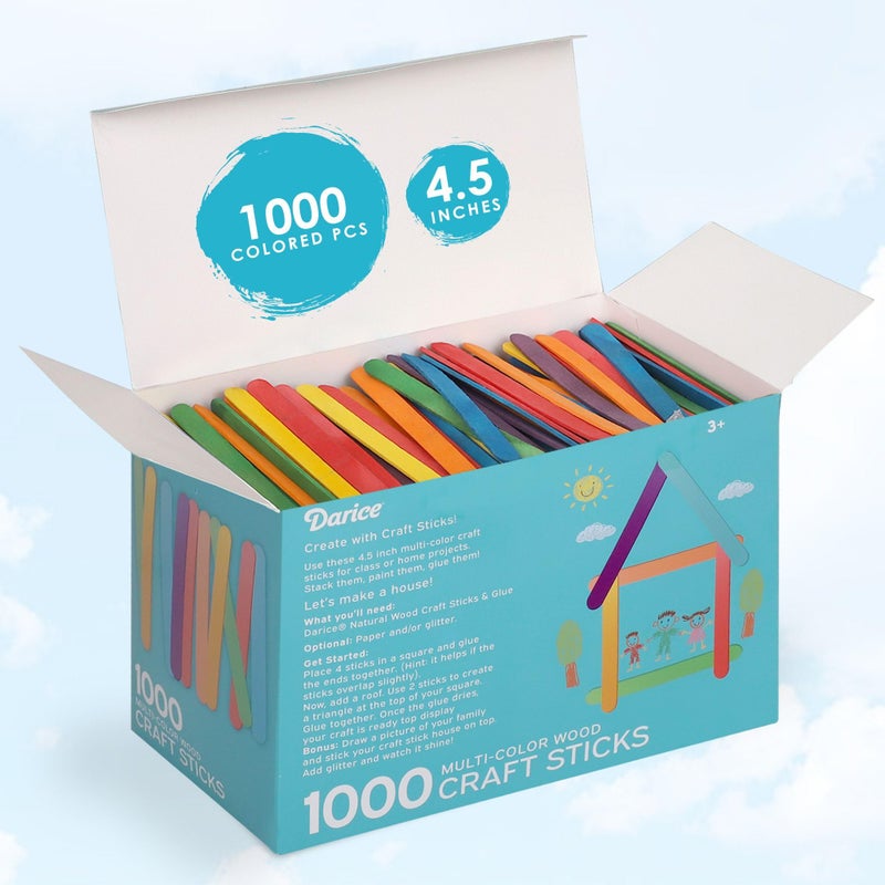 Darice 1000 Pcs Colored Popsicle Sticks for Crafts, 4.5" Colorful Wooden Rainbow Craft Sticks Supplies, STEM DIY Art, Ages 3+ - Image 2