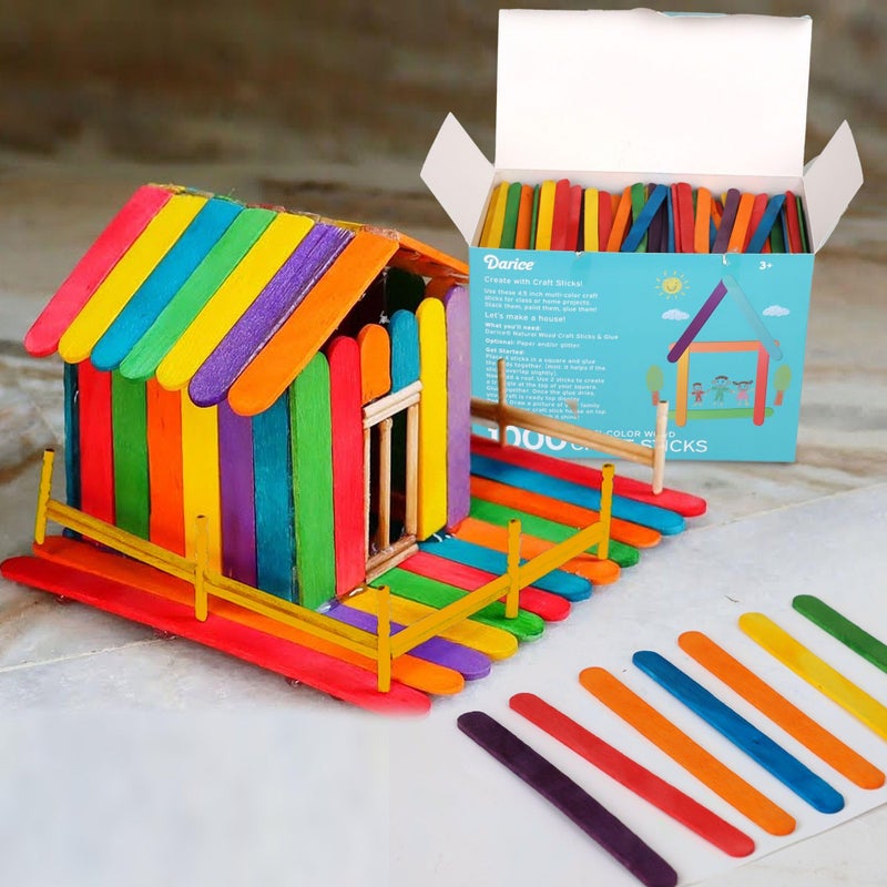Darice 1000 Pcs Colored Popsicle Sticks for Crafts, 4.5" Colorful Wooden Rainbow Craft Sticks Supplies, STEM DIY Art, Ages 3+ - Image 5